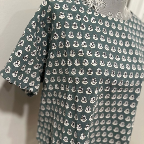 Women’s L/XL Cotton Boxy Lightweight Teal Repeat Oval Abstract Pattern Blouse. - Picture 11 of 16